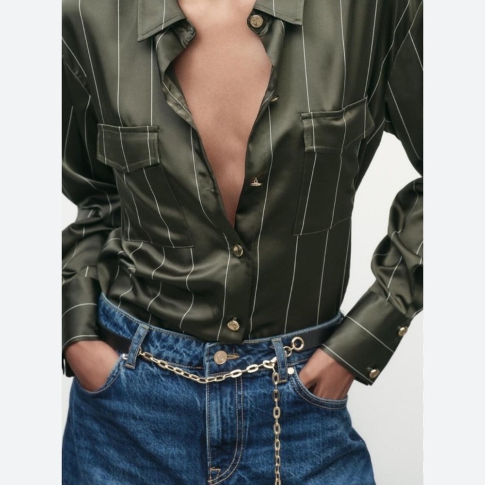 Zara Dark Green Pinstripe Shirt